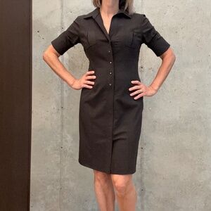 Elie Tahari Kayla Short Sleeve Midi Shirt Dress, Heather Dark Brown, size 8